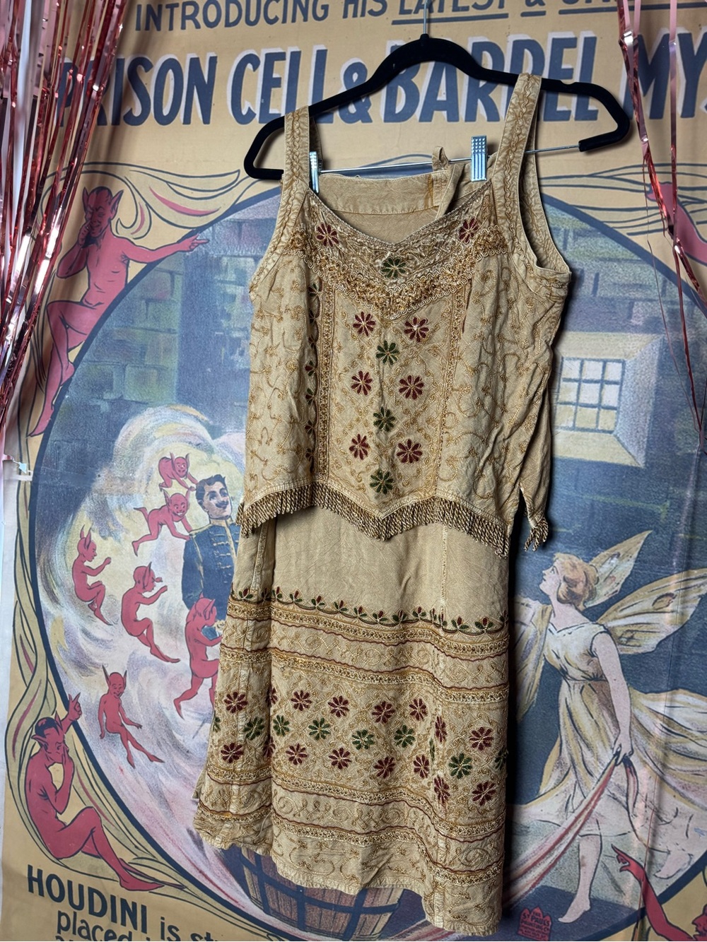 Boho Embroidered Fringe Floral Two Piece Set Wrap Skirt